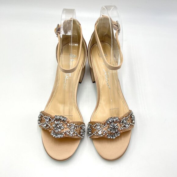 Betsey Johnson Size 5.5 Mel Champagne Satin Low Block Heels Dress Sandals‎ Shoes - Picture 3 of 16